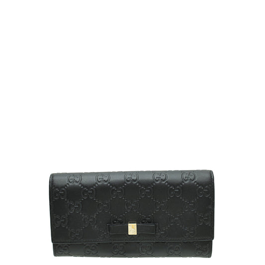 Gucci Black GG Guccissima Bow Continental Wallet