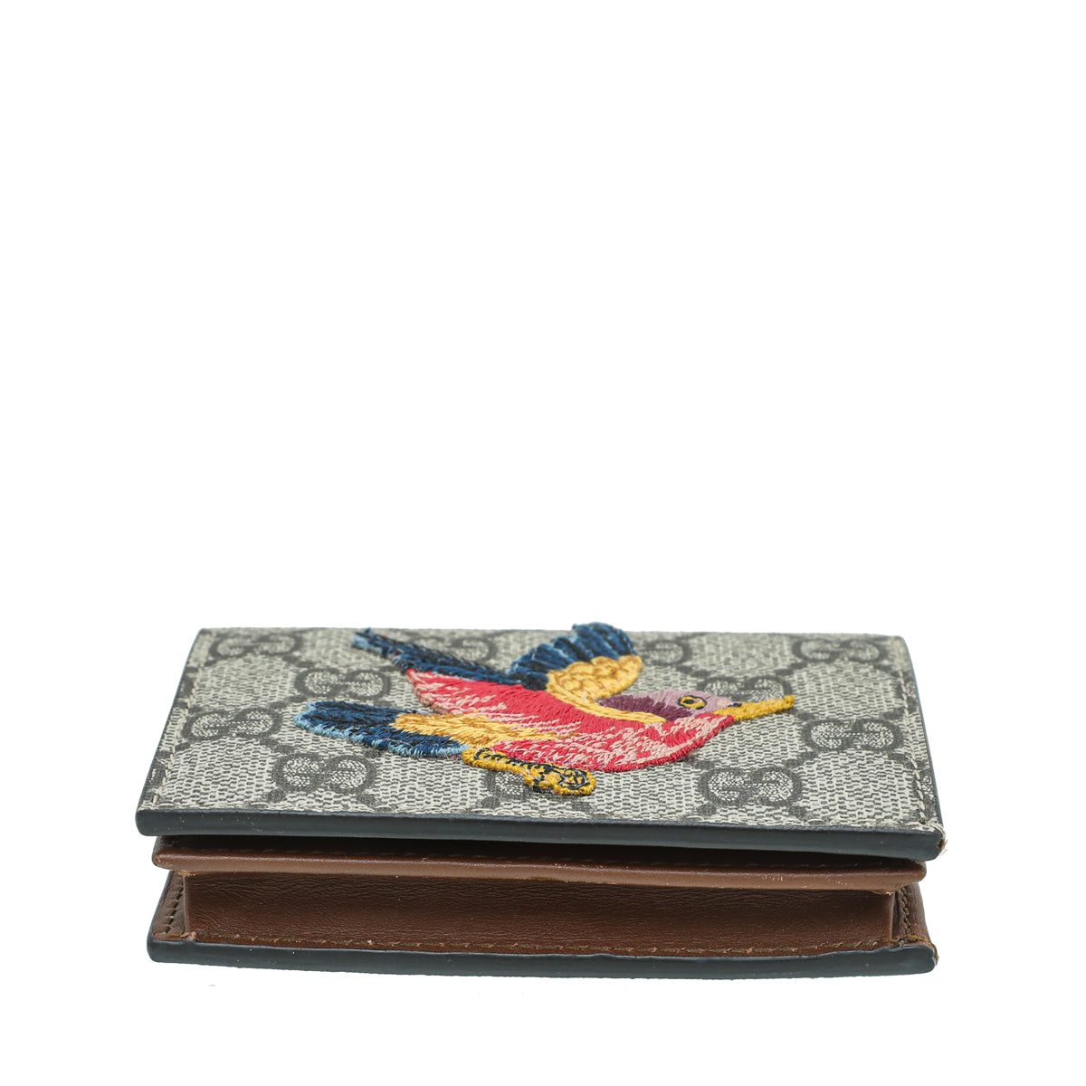 Gucci Ebony GG Supreme Bird Embroidered Card Case