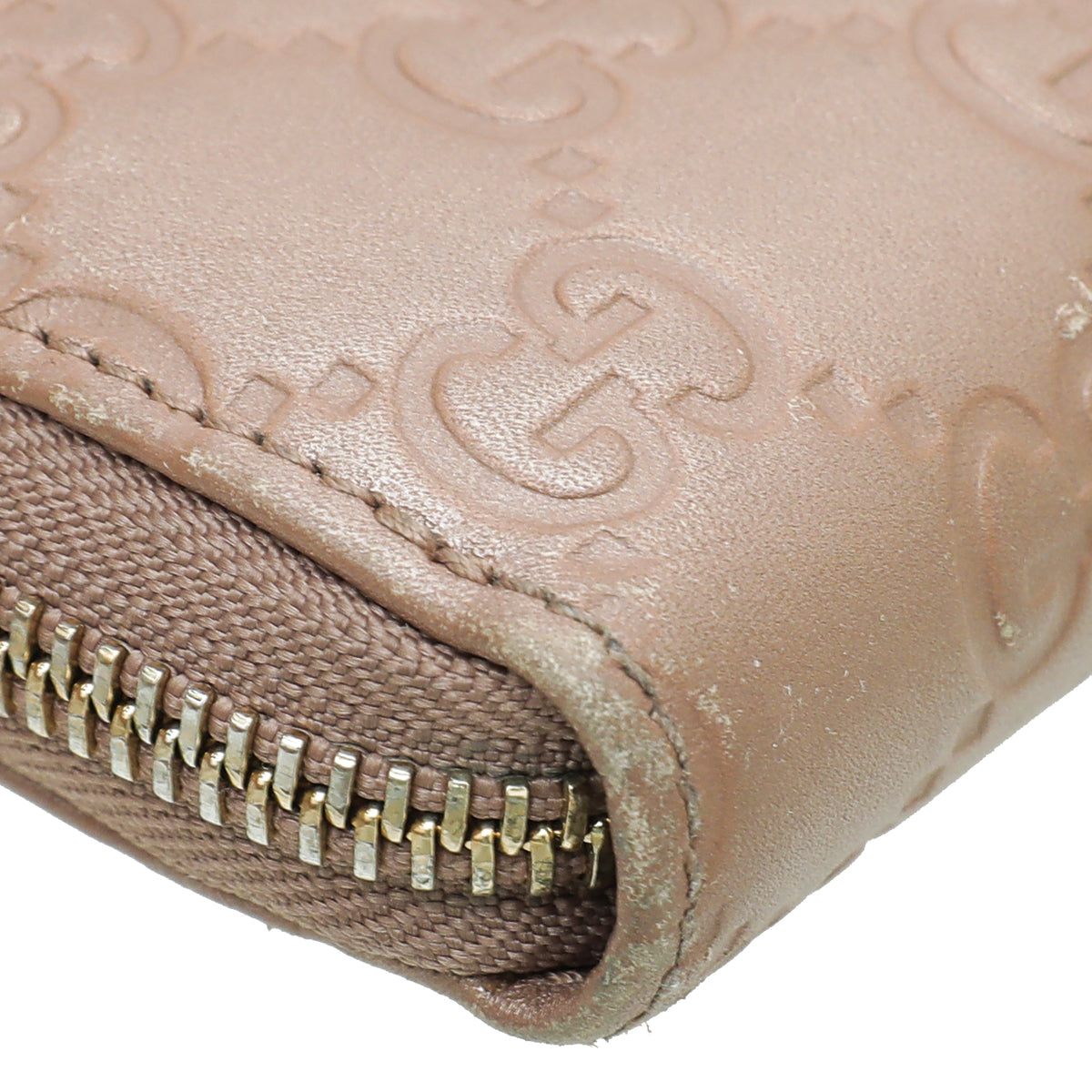 Gucci Rose Beige GG Guccissima Zip Around Lovely Wallet