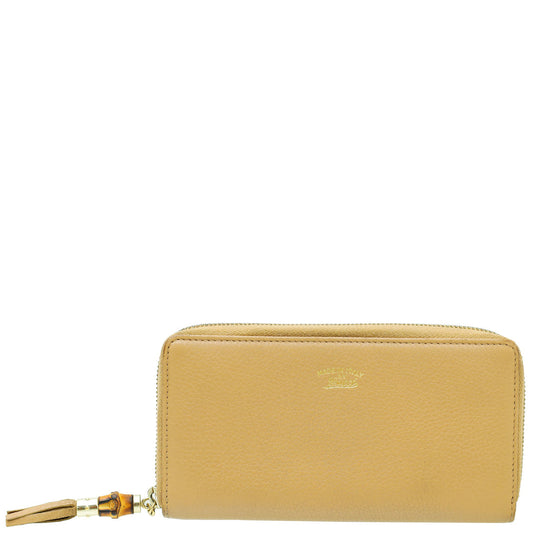 Gucci Nude Bamboo Tassel Zip Around Wallet