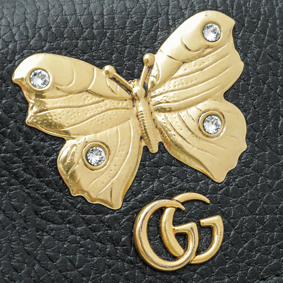 Gucci Black GG Marmont Butterfly Card Case