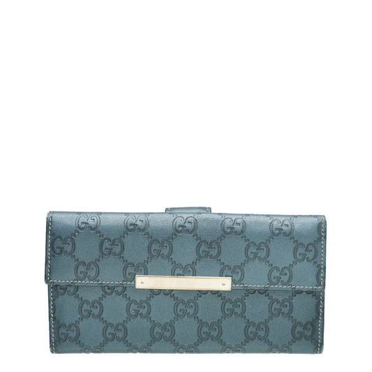 Gucci Metallic Slate Blue Guccissima Metal Bar Continental Wallet