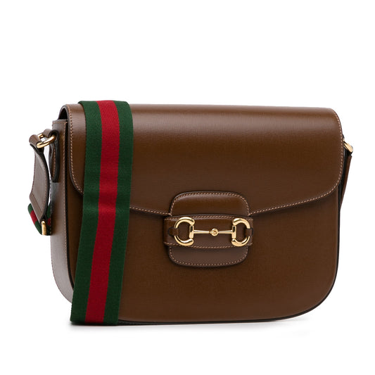 Gucci Horsebit 1955 Web Crossbody Brown Calfskin