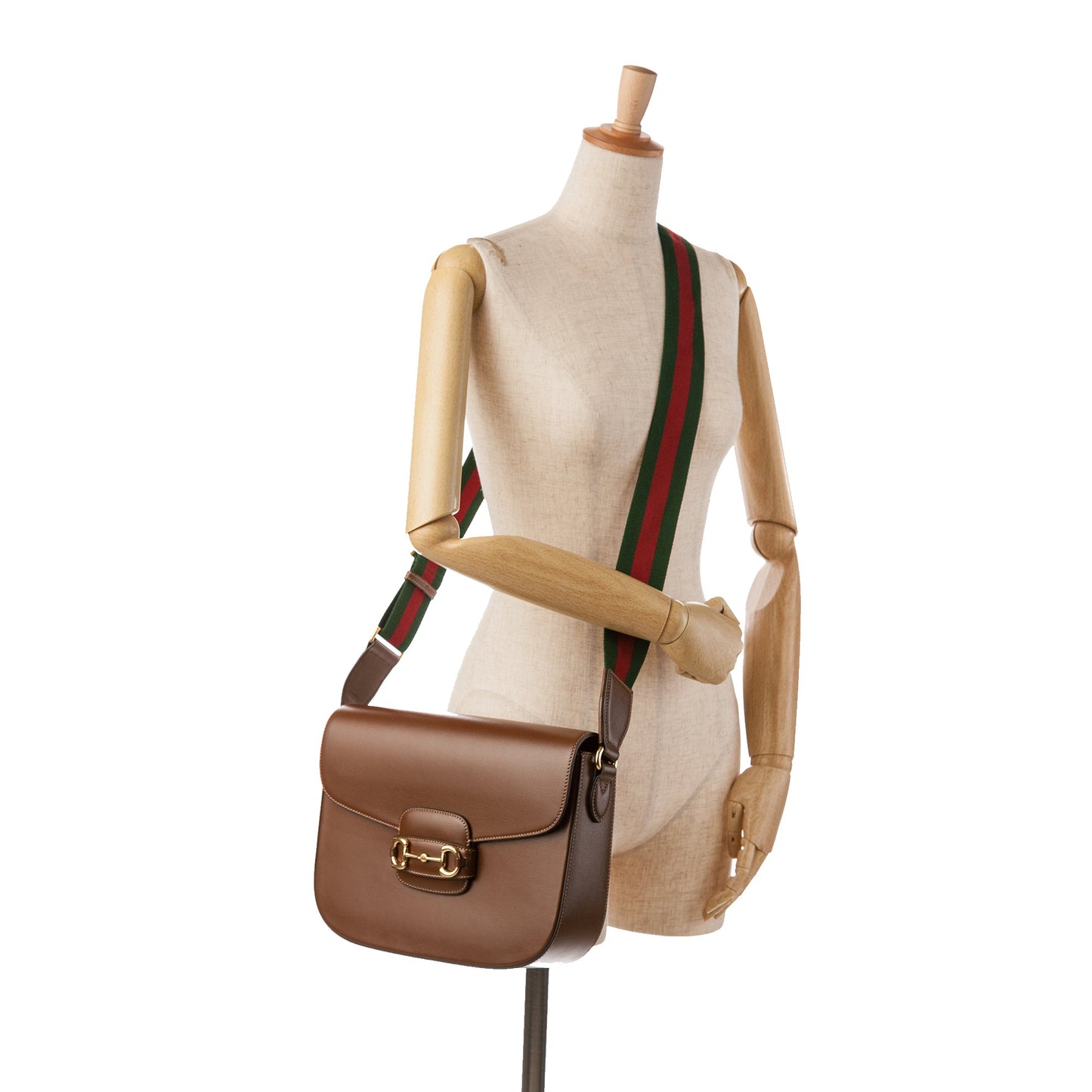 Gucci Horsebit 1955 Web Crossbody Brown Calfskin