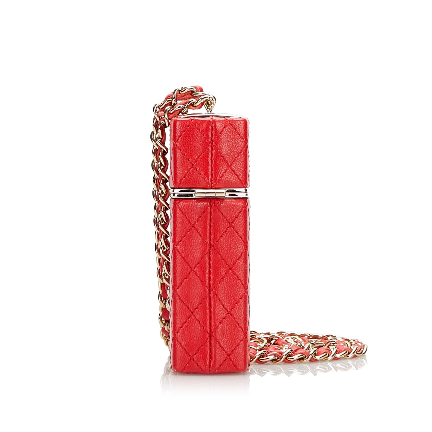 Chanel CC Lambskin Squared Lipstick Case on Chain Red Lambskin Gold