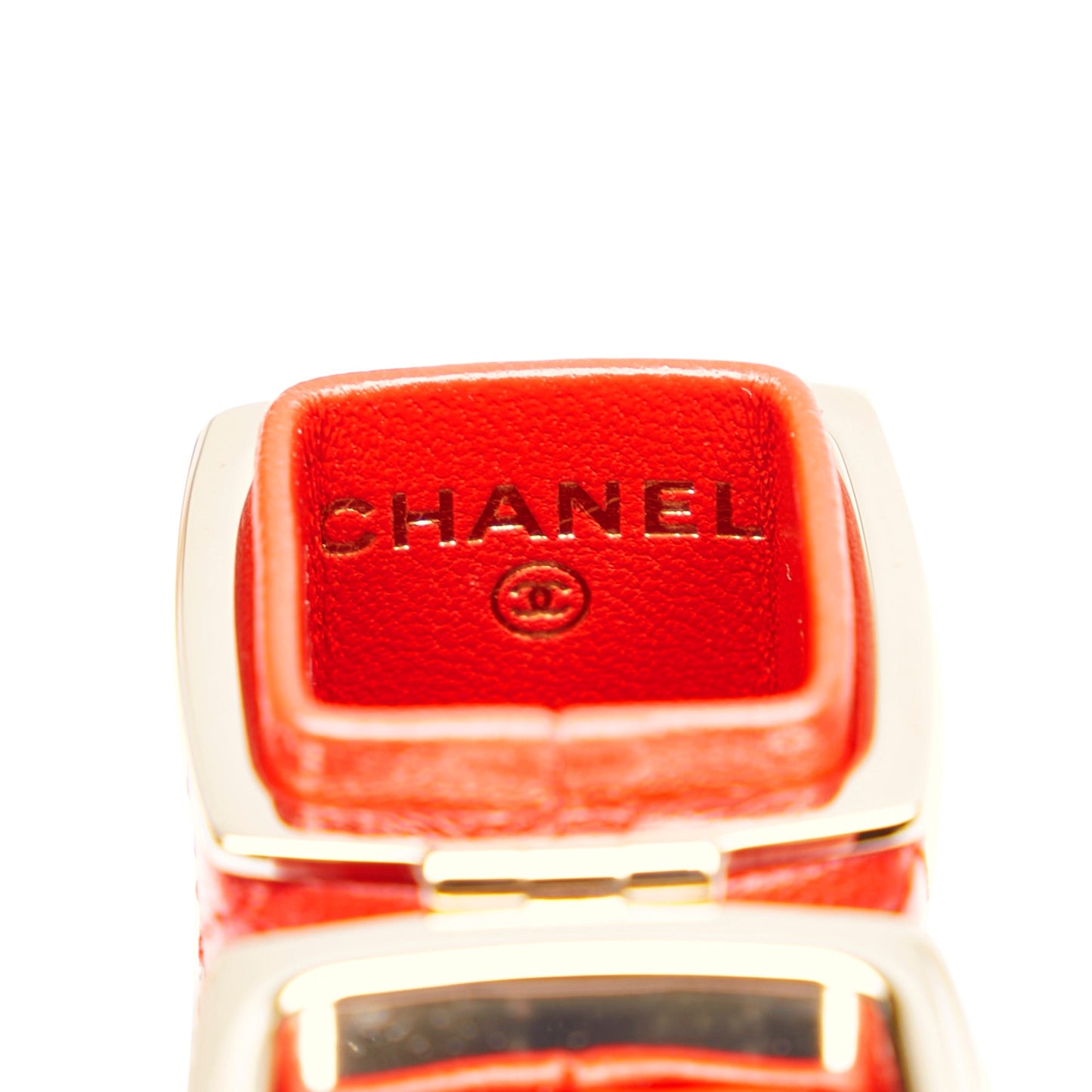 Chanel CC Lambskin Squared Lipstick Case on Chain Red Lambskin Gold