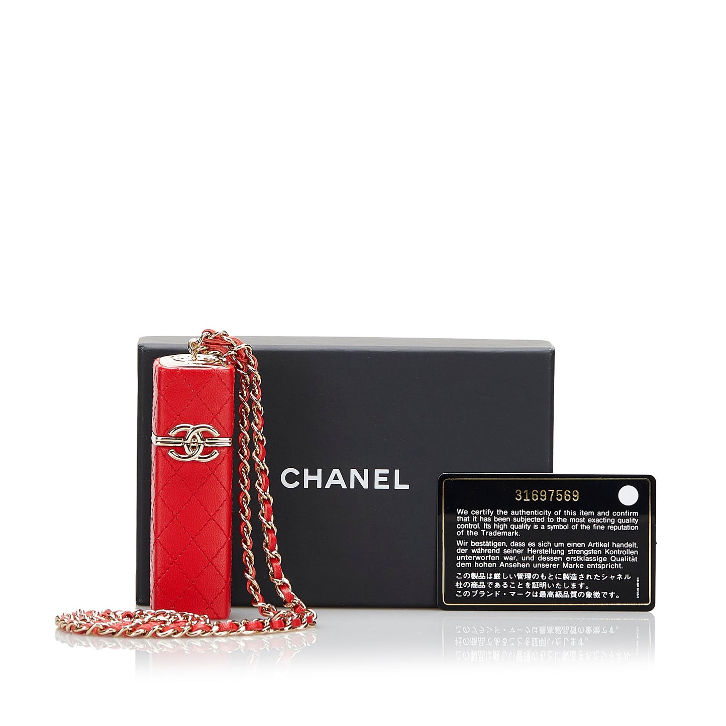 Chanel CC Lambskin Squared Lipstick Case on Chain Red Lambskin Gold