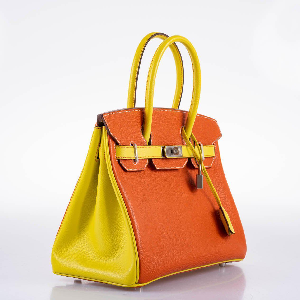 Hermes HSS Birkin 30 Feu & Lime Epsom with Brushed Palladium Hardware - 2013, Q Square