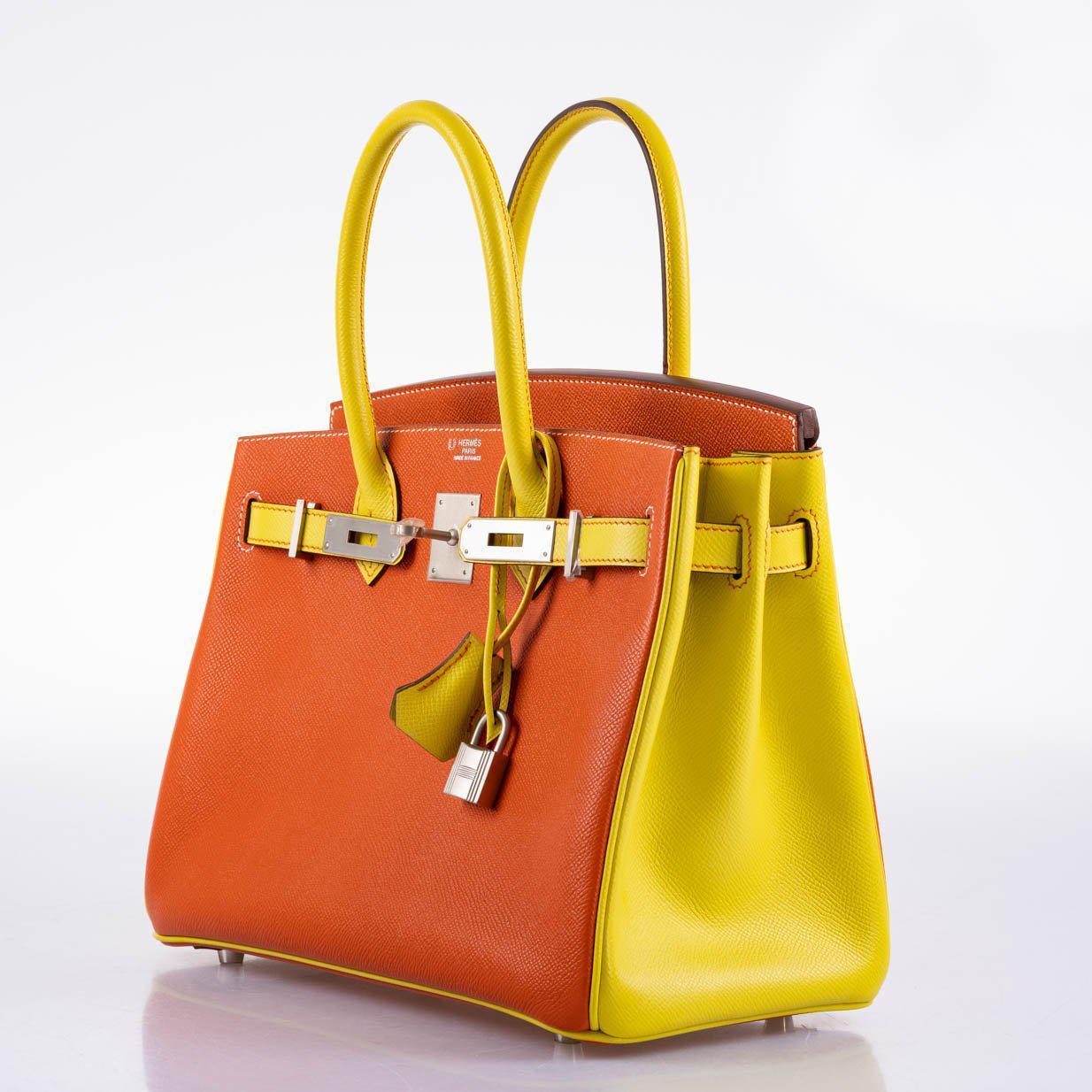 Hermes HSS Birkin 30 Feu & Lime Epsom with Brushed Palladium Hardware - 2013, Q Square