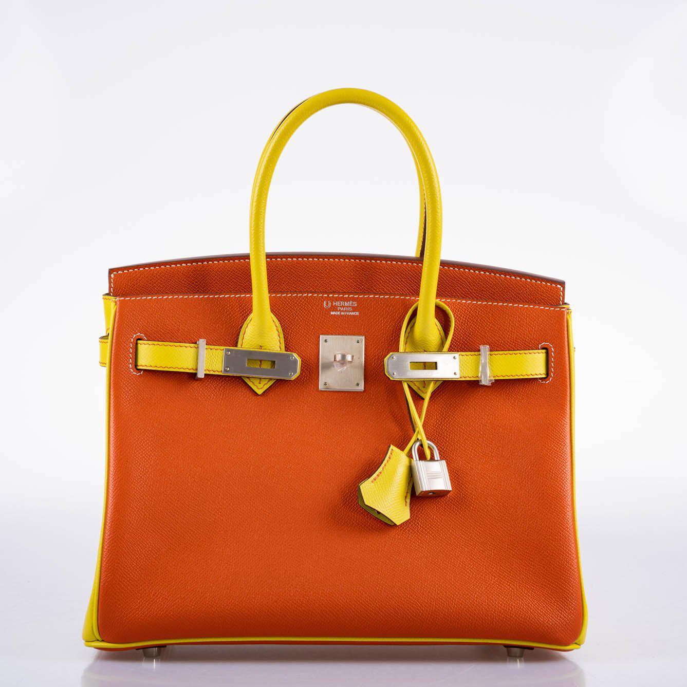 Hermes HSS Birkin 30 Feu & Lime Epsom with Brushed Palladium Hardware - 2013, Q Square