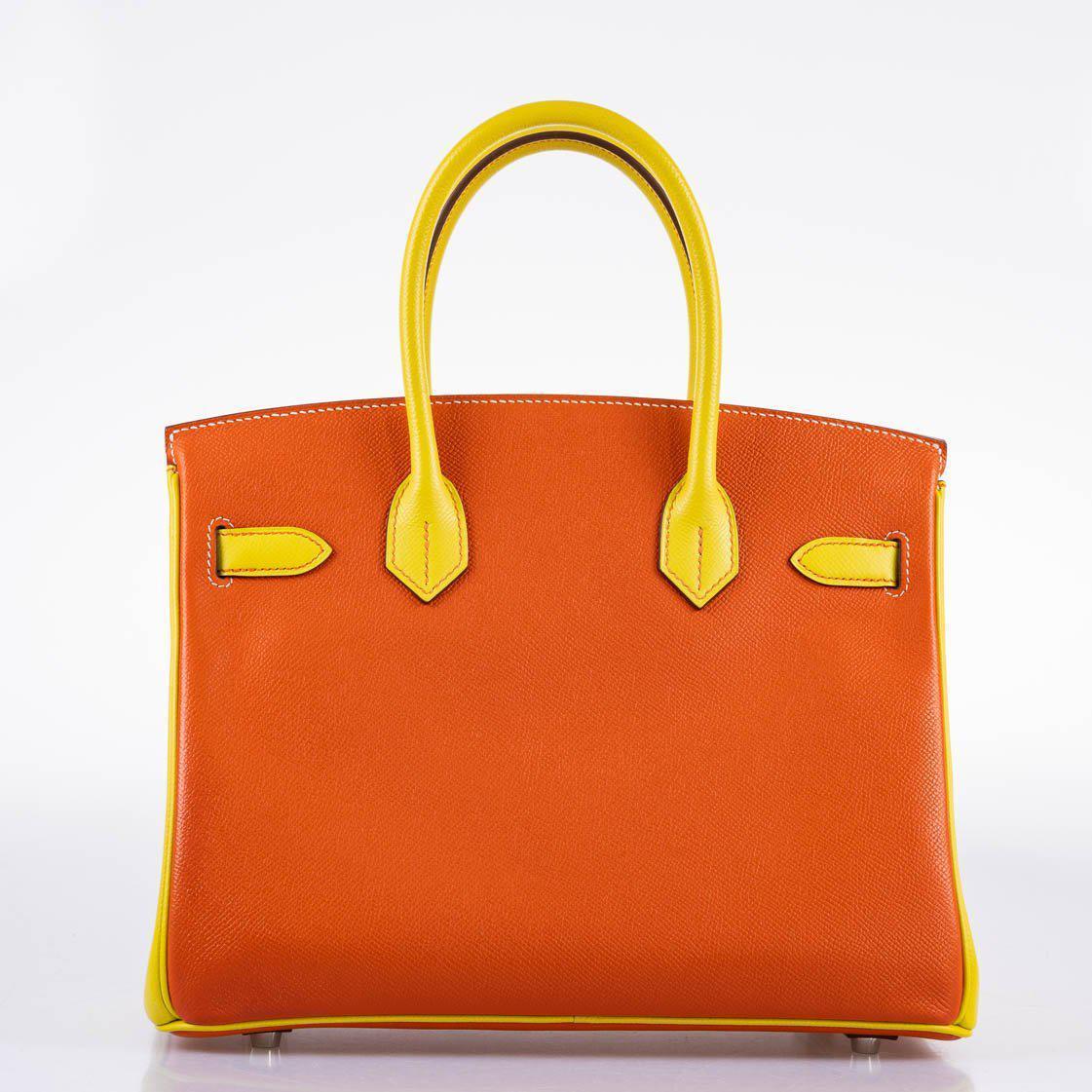 Hermes HSS Birkin 30 Feu & Lime Epsom with Brushed Palladium Hardware - 2013, Q Square