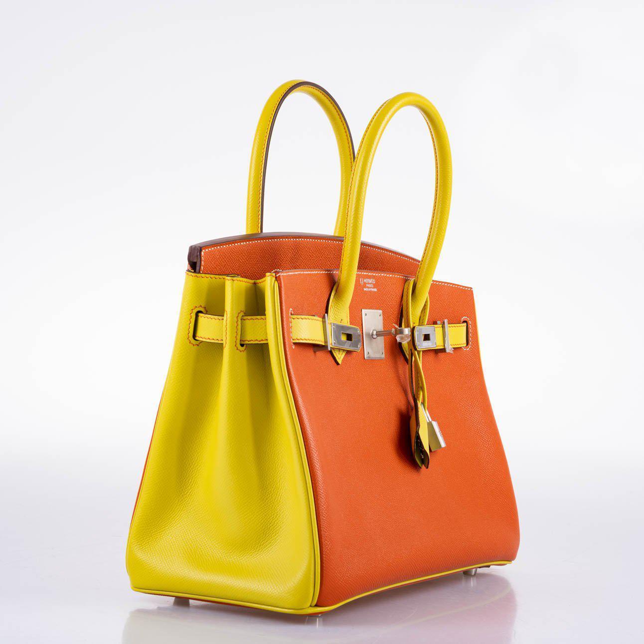 Hermes HSS Birkin 30 Feu & Lime Epsom with Brushed Palladium Hardware - 2013, Q Square