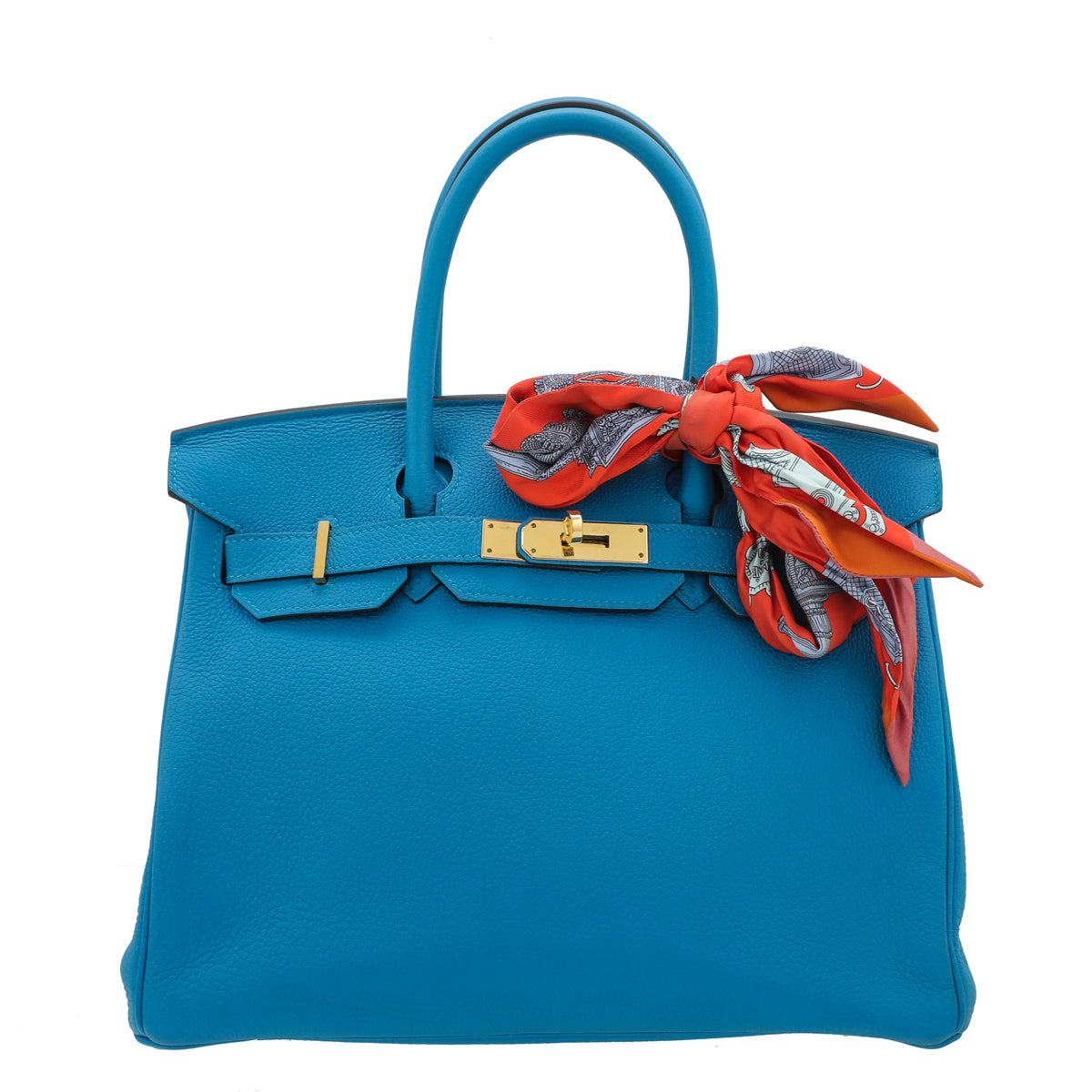 Hermes Bleu Zanzibar Birkin 30 Bag w/ Twilly