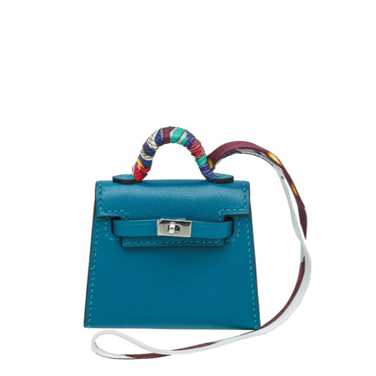 Hermes Blue Izmir Kelly Micro Twilly Bag Charm