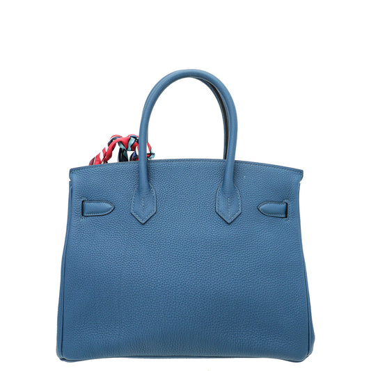 Hermes Blue De Galice Birkin 30 Bag w/Twilly