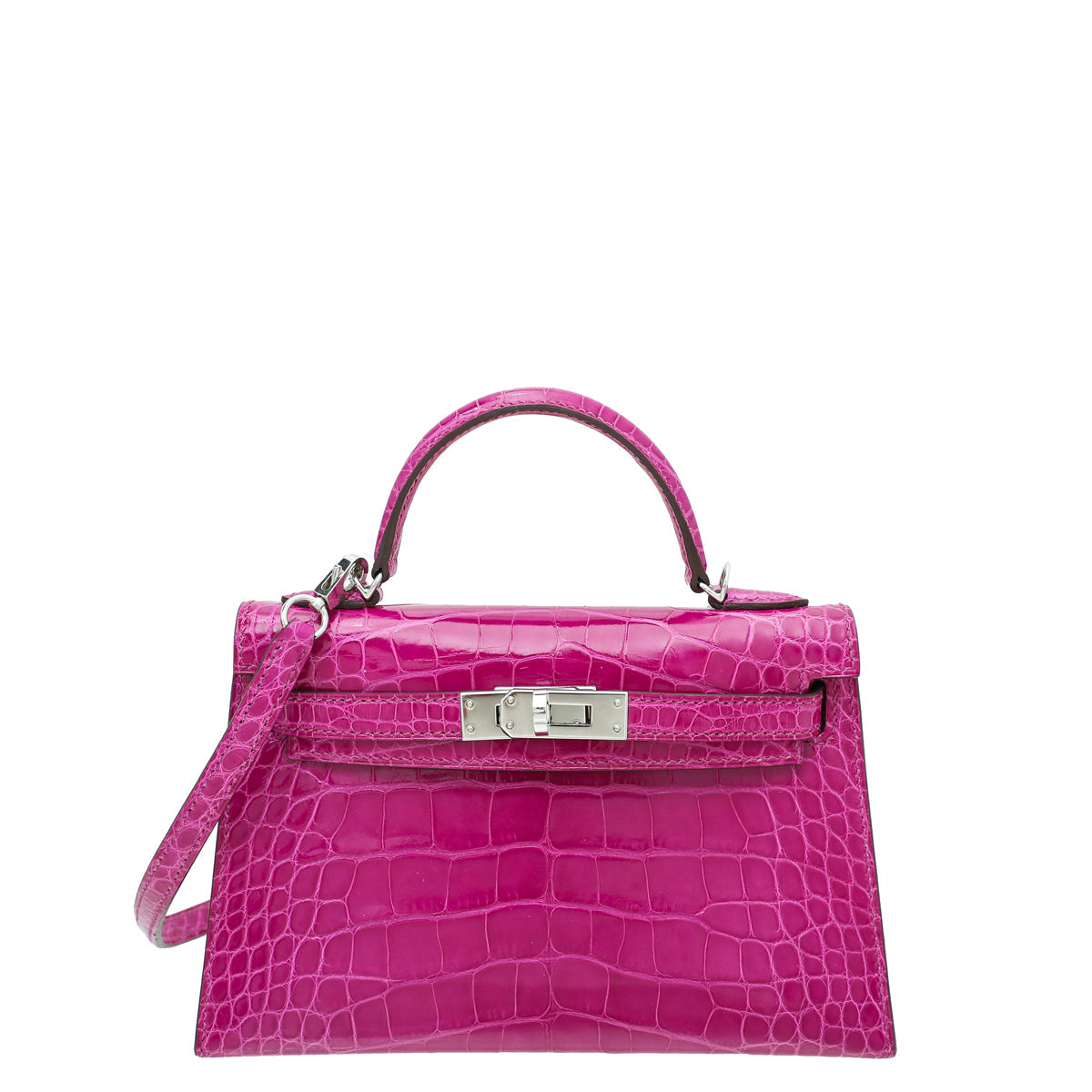 Hermes Rose Scheherazade Shiny Alligator Mini Kelly 20 Bag