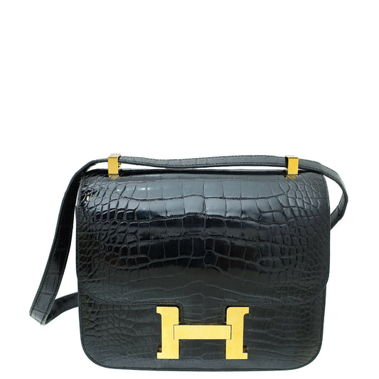 Hermes Noir Shiny Alligator Constance 24 Bag