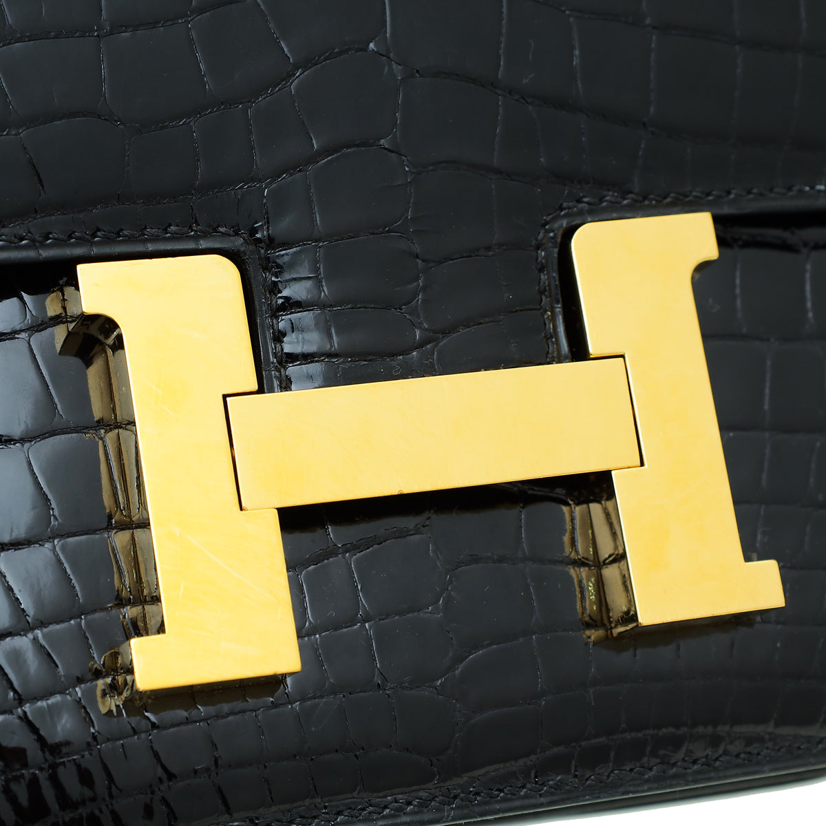 Hermes Noir Shiny Alligator Constance 24 Bag