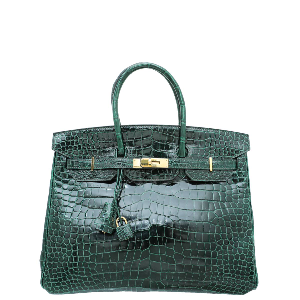 Hermes Vert Emerald Shiny Crocodile Porosus Birkin 35 Bag