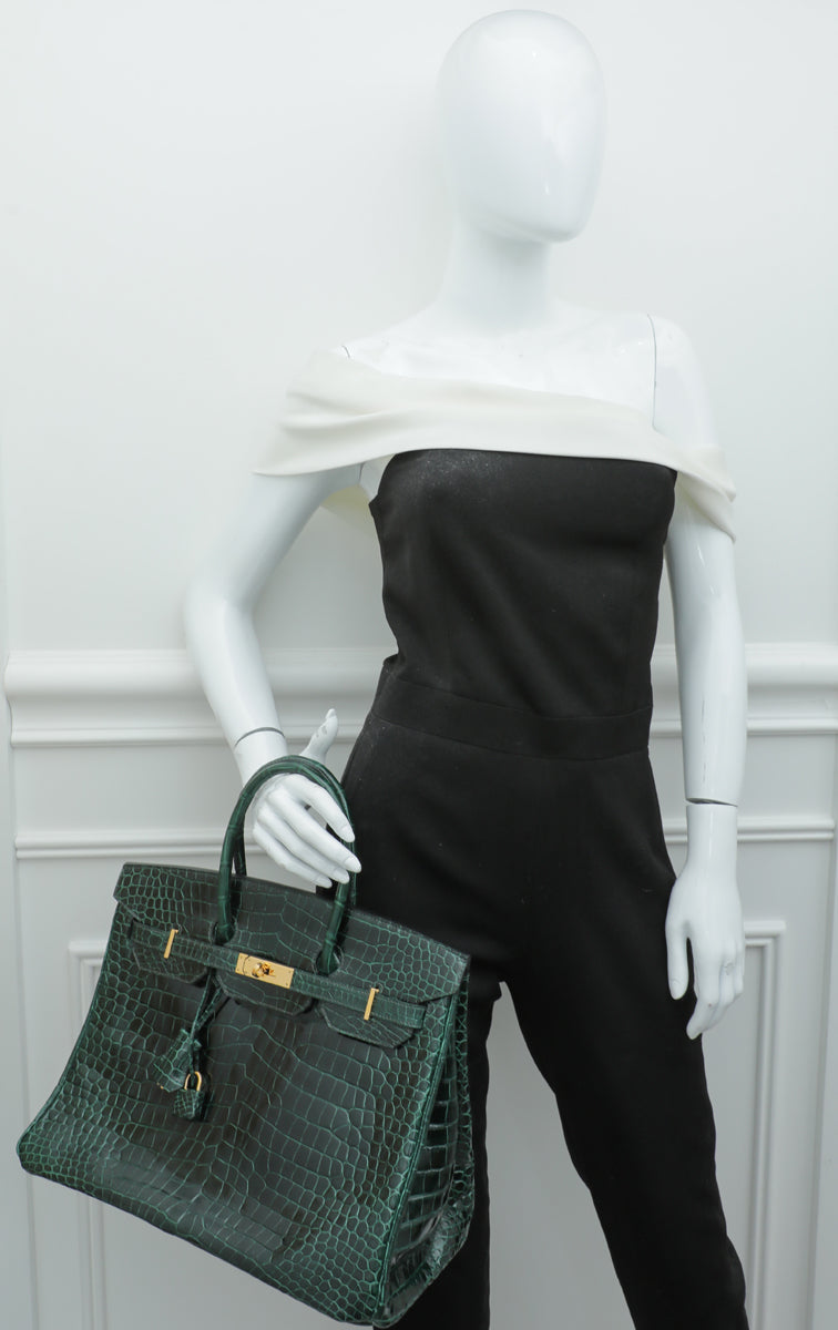 Hermes Vert Emerald Shiny Crocodile Porosus Birkin 35 Bag