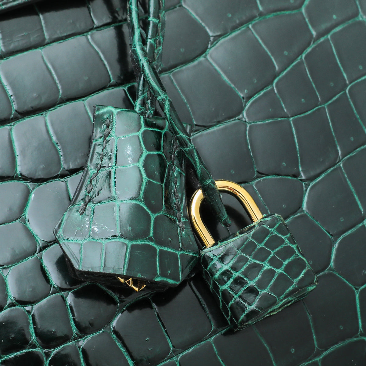 Hermes Vert Emerald Shiny Crocodile Porosus Birkin 35 Bag