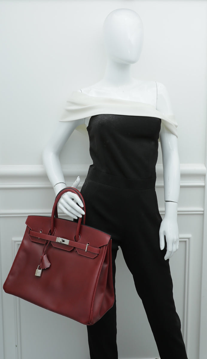 Hermes Rouge Garance Box Calf Birkin 35 Bag