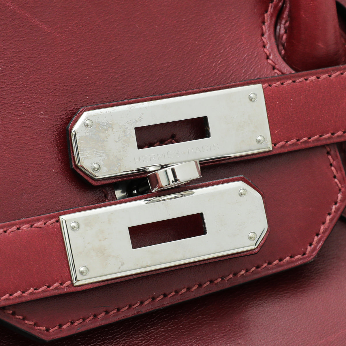 Hermes Rouge Garance Box Calf Birkin 35 Bag