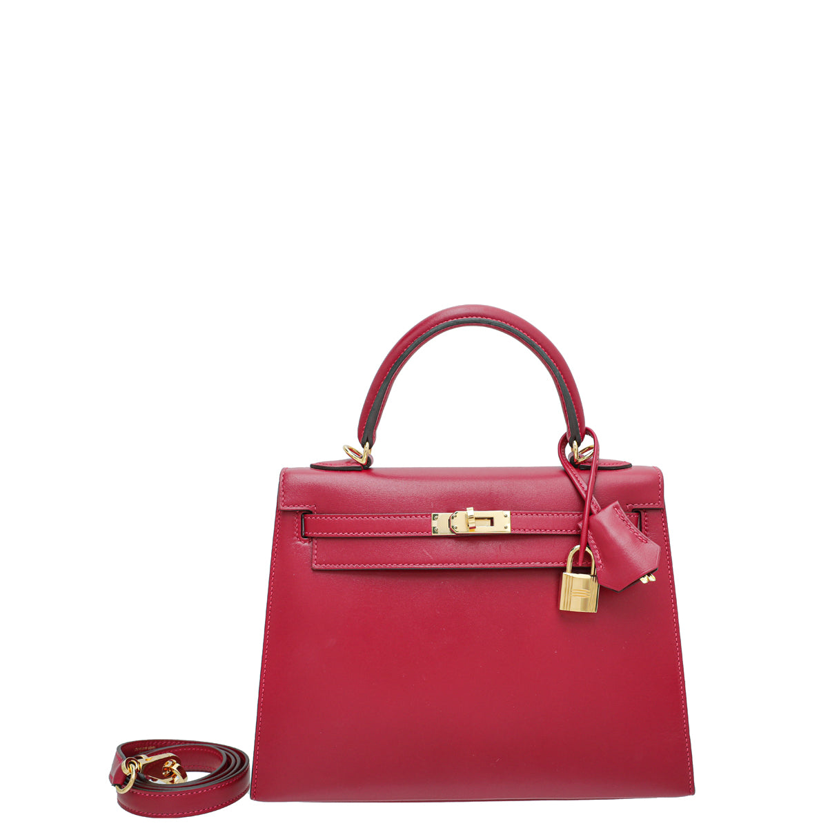 Hermes Red 25 Sellier Kelly Box Bag