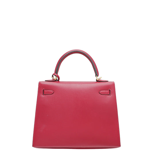 Hermes Red 25 Sellier Kelly Box Bag