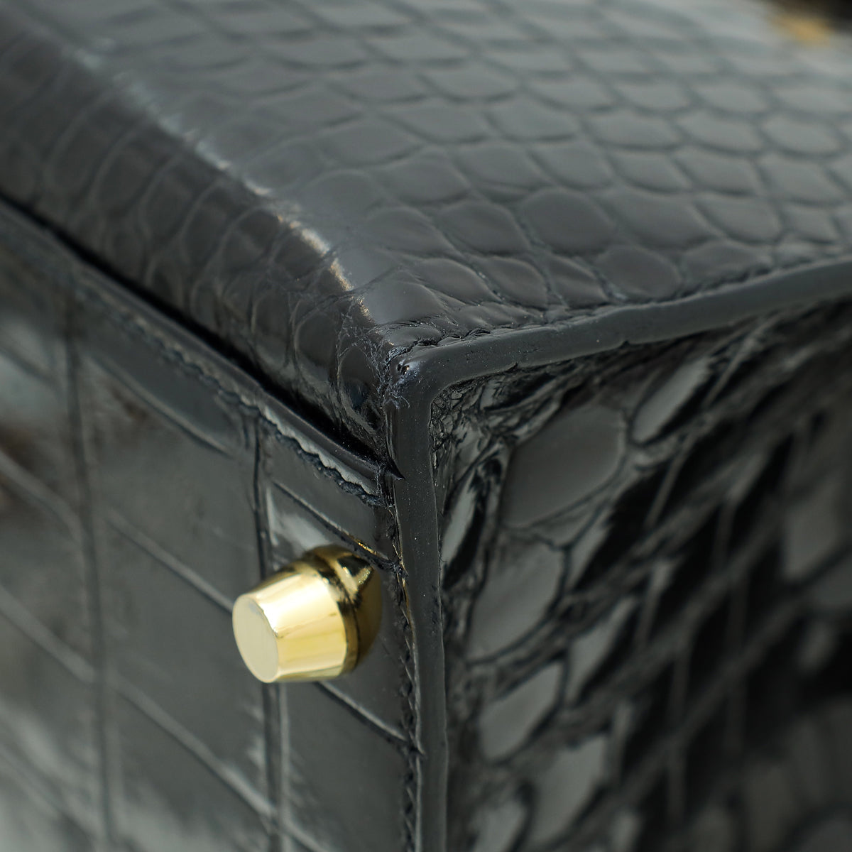 Hermes Noir Shiny Porosus Crocodile Sellier Kelly 32 Bag