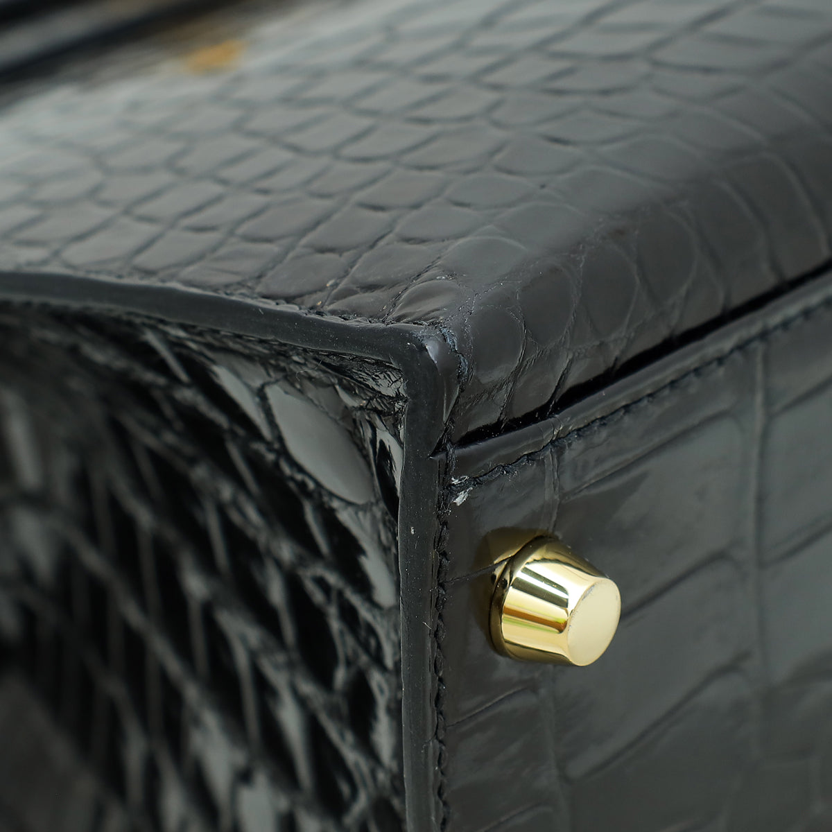 Hermes Noir Shiny Porosus Crocodile Sellier Kelly 32 Bag