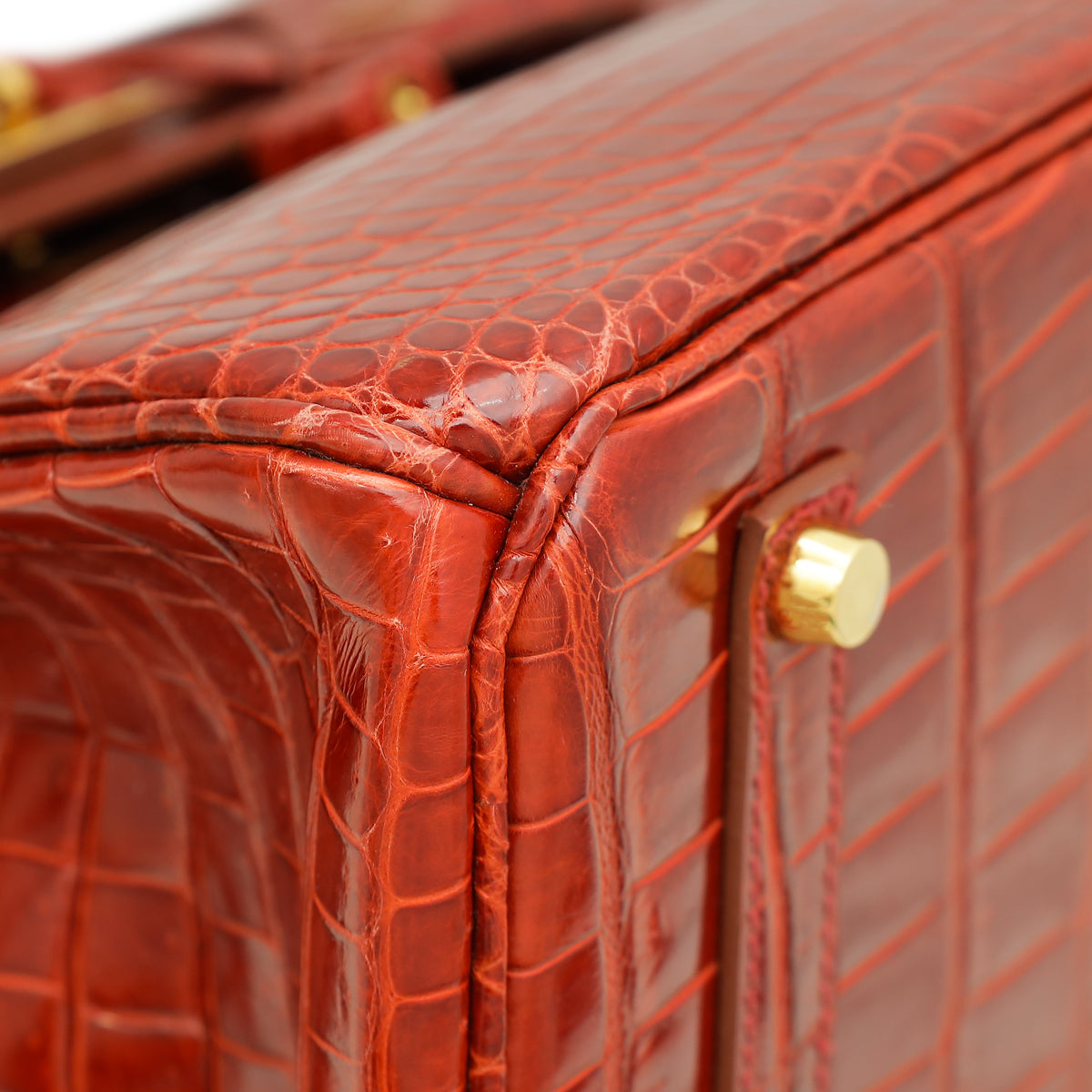 Hermes Lisse Rouge H Shiny Crocodile Porosus Birkin 35 Bag