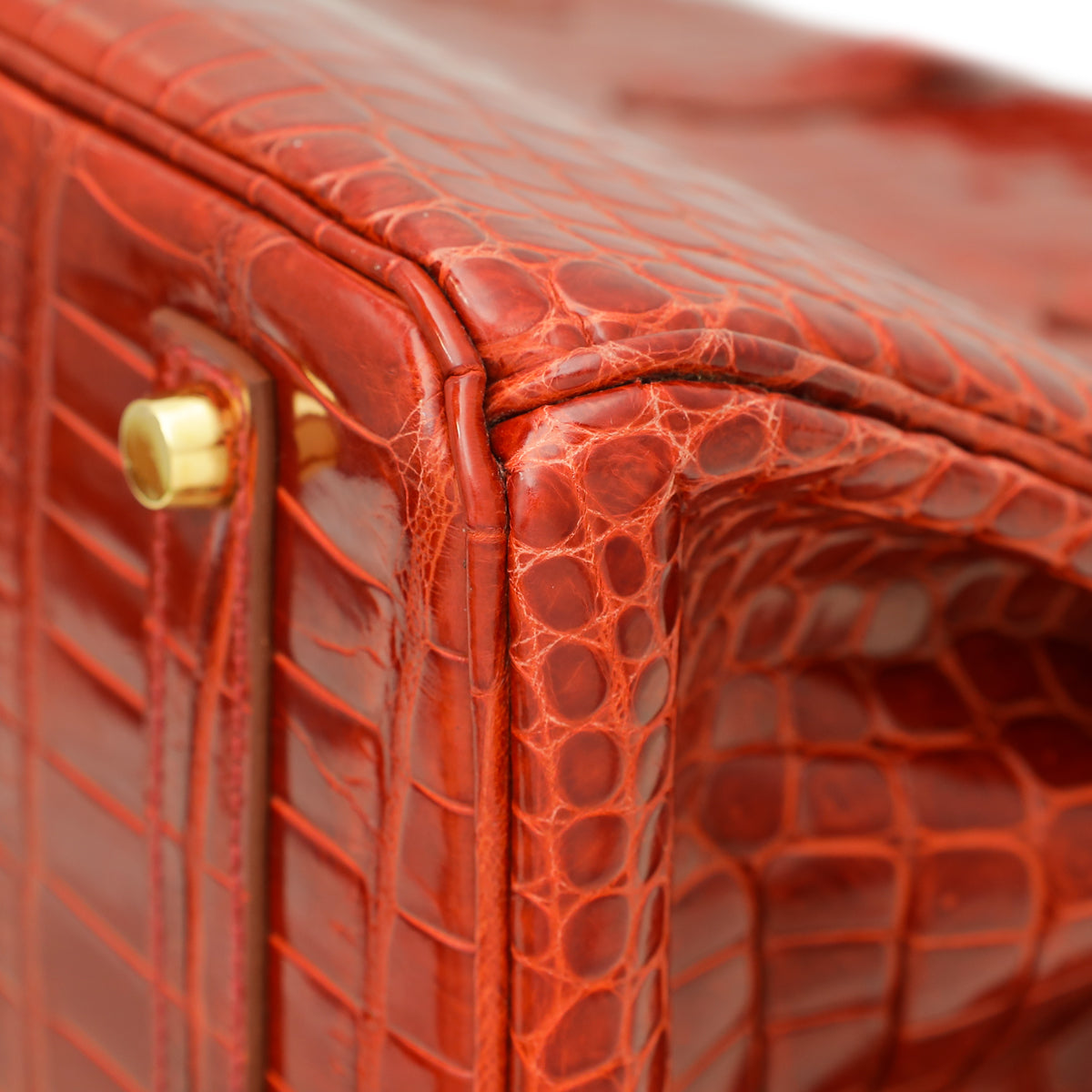 Hermes Lisse Rouge H Shiny Crocodile Porosus Birkin 35 Bag