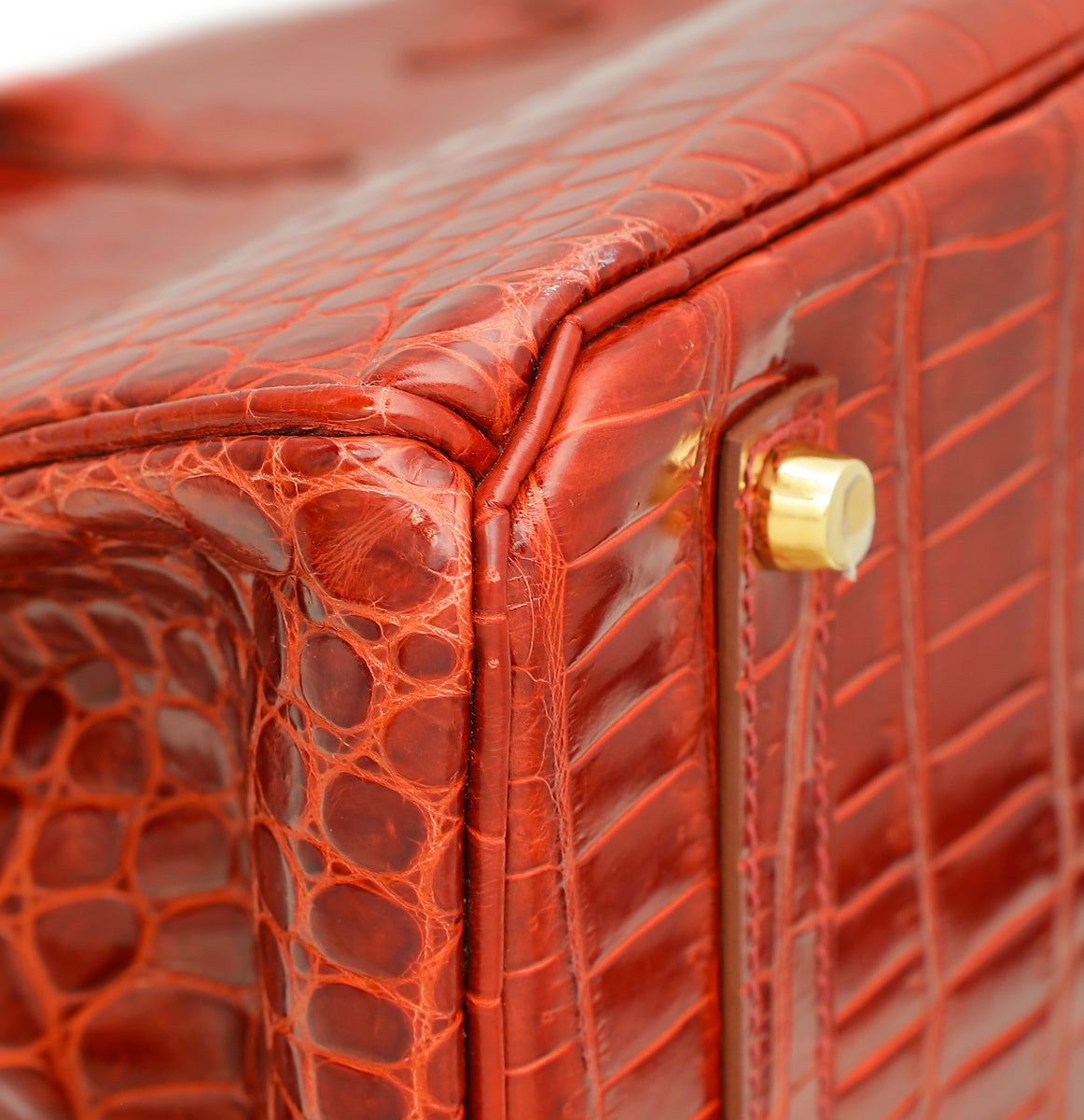 Hermes Lisse Rouge H Shiny Crocodile Porosus Birkin 35 Bag