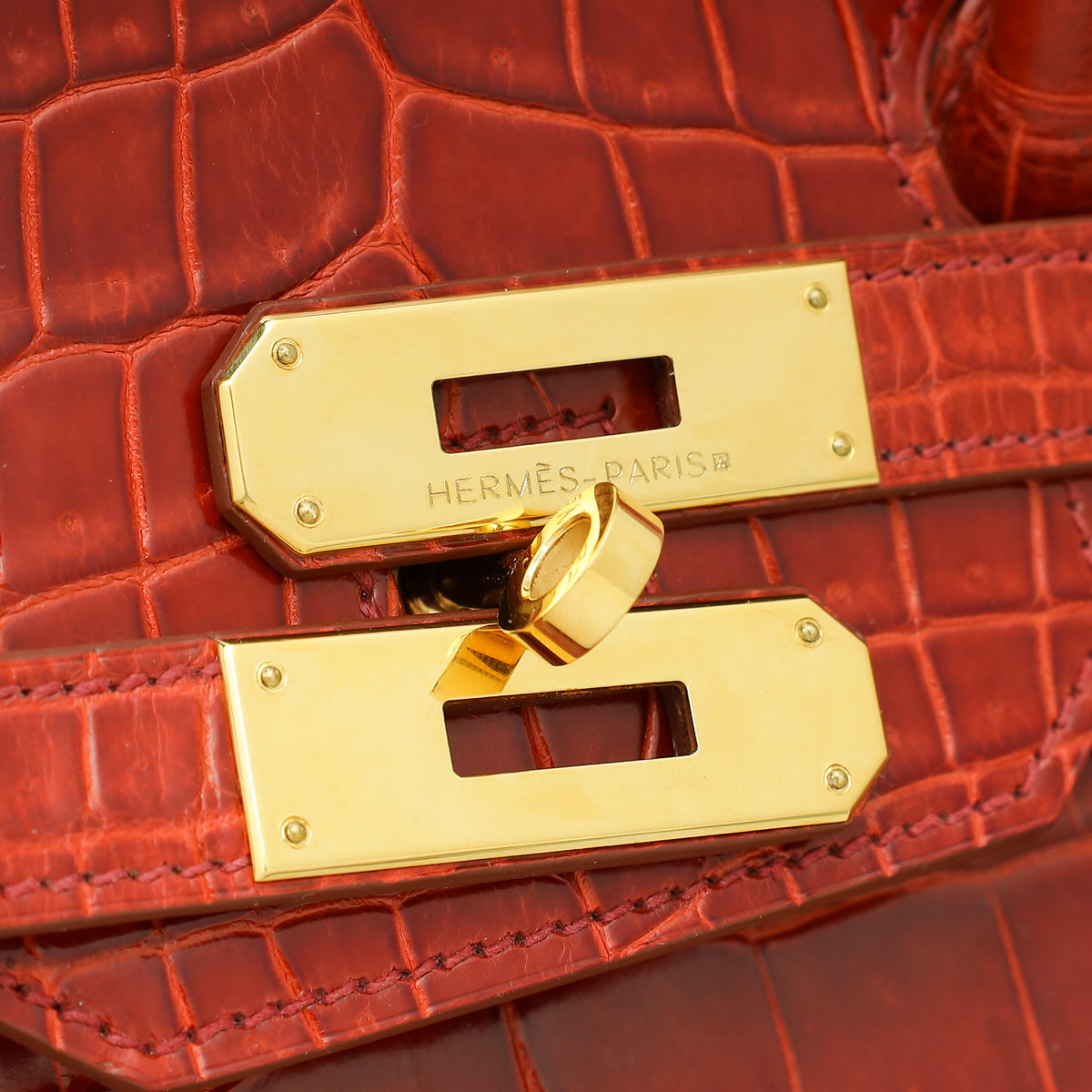 Hermes Lisse Rouge H Shiny Crocodile Porosus Birkin 35 Bag