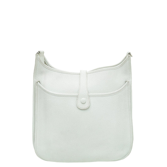 Hermes Blanc Evelyne III Clemence Leather PM Bag