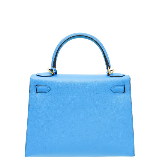 Hermes Bleu Zanzibar Sellier Kelly 28 Bag