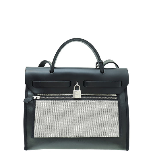 Hermes Noir Toile H Berline Vache Hunter Herbag 31 PM Bag