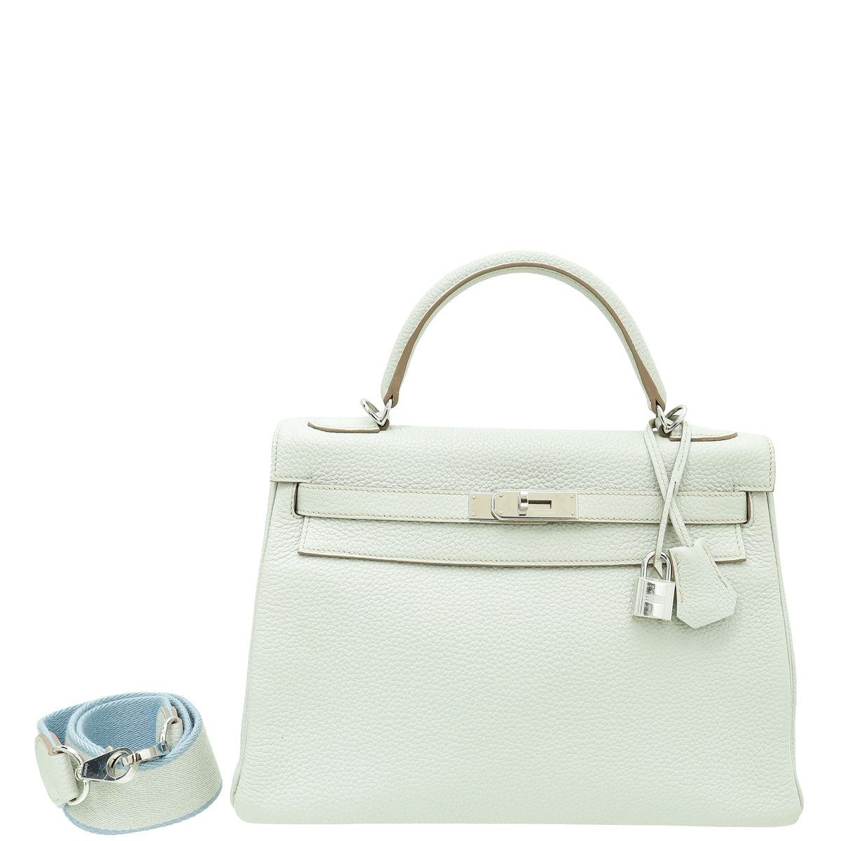 Hermes Gris Perle Retourne Kelly 32 Bag W/ Toile Sangle Strap