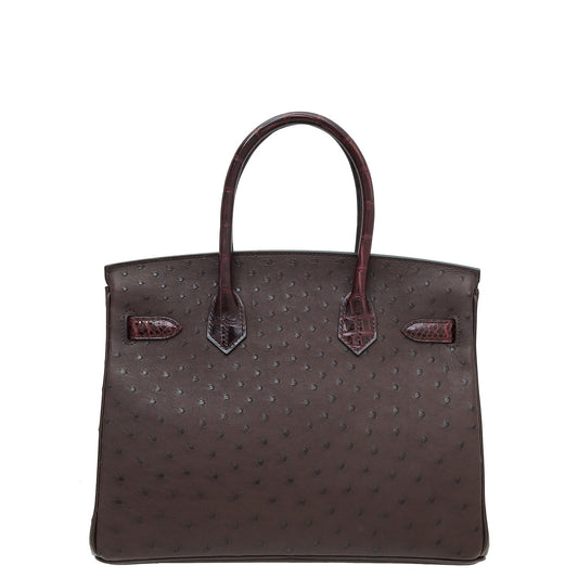 Hermes Bicolor Alligator and Ostrich Birkin Touch 30 Bag