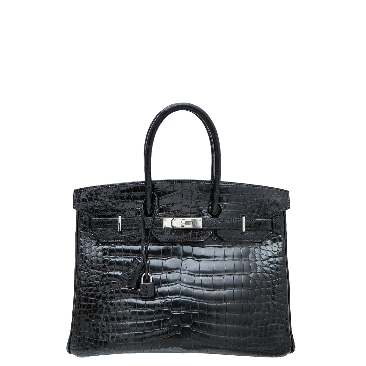 Hermes Noir Crocodile Porosus Birkin 35 Bag