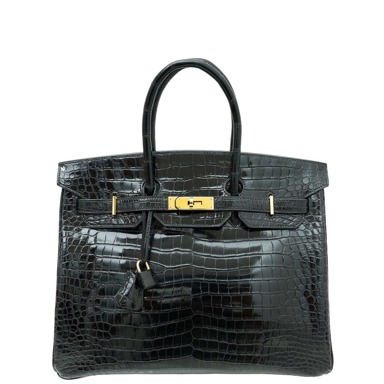 Hermes Noir Shiny Crocodile Porosus Birkin 35 Bag