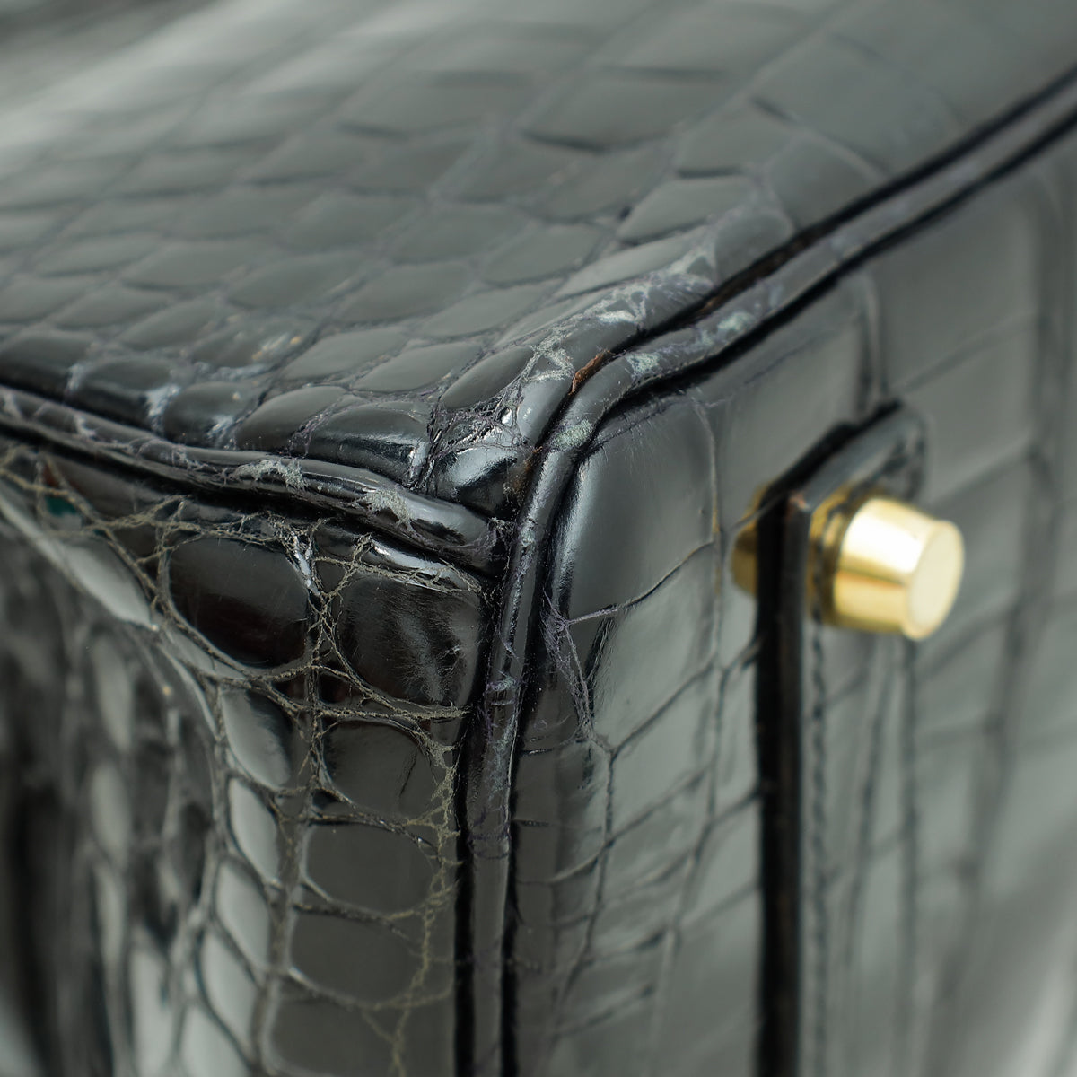 Hermes Noir Shiny Crocodile Porosus Birkin 35 Bag