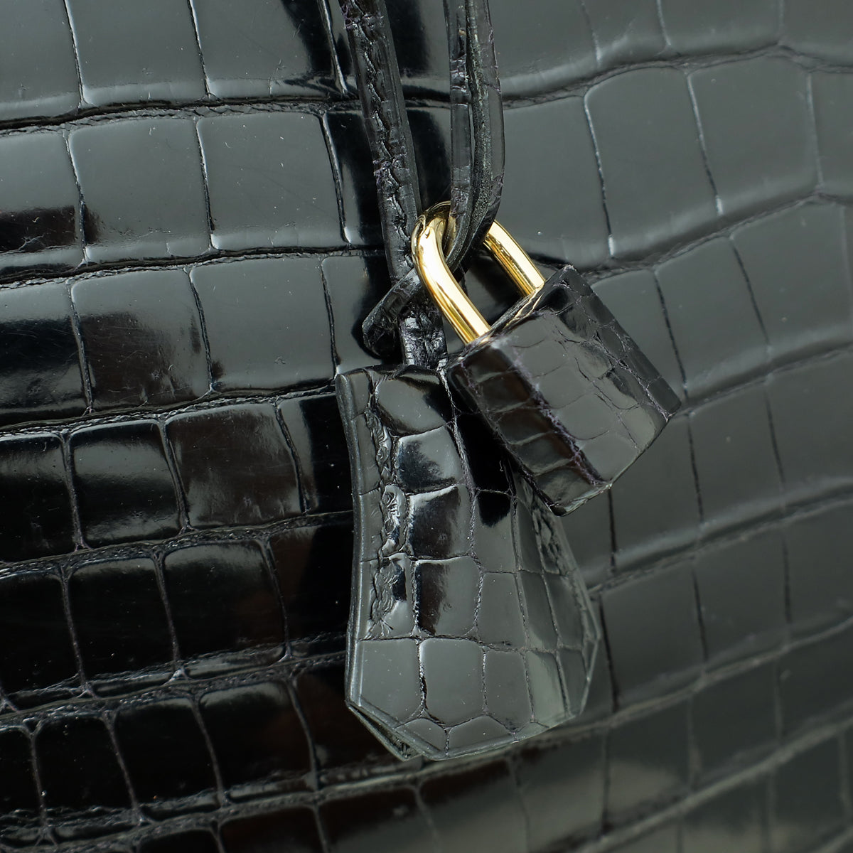 Hermes Noir Shiny Crocodile Porosus Birkin 35 Bag