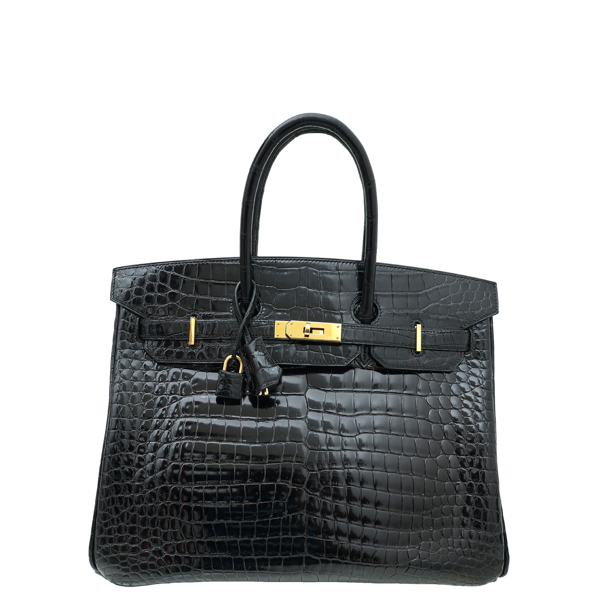 Hermes Noir Crocodile Porosus Birkin 35 Bag