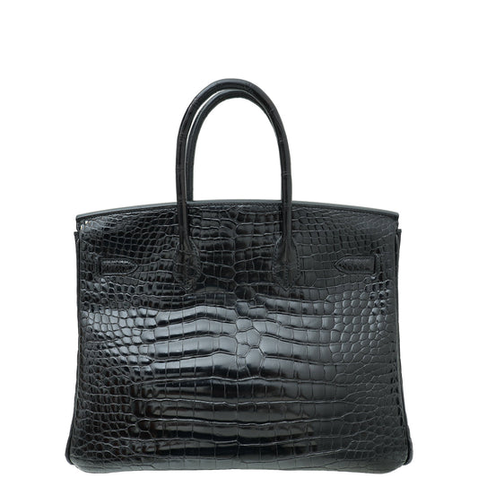 Hermes Noir Crocodile Porosus Birkin 35 Bag