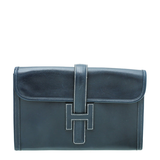 Hermes Navy Blue Jige Elan 29 Box Clutch