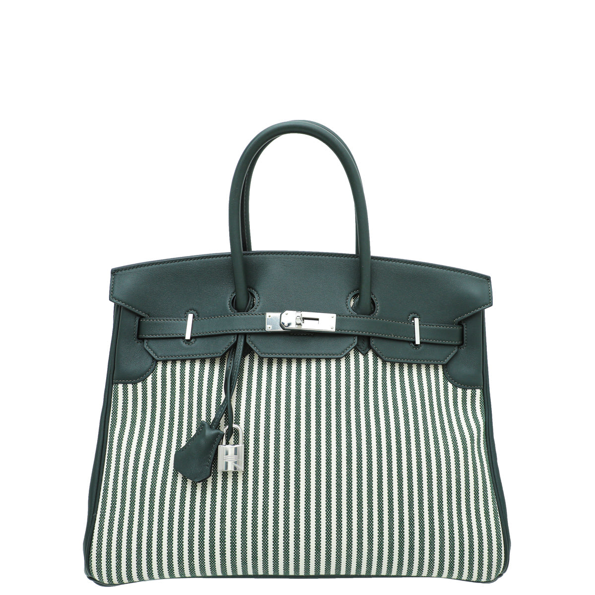 Hermes Ecru Vert Anglais Ltd. Ed. Toile Riga Birkin 35 Bag