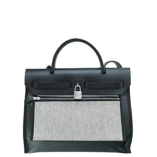 Hermes Noir Herbag PM Toile H Berline Vache Hunter Bag