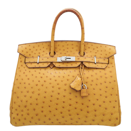 Hermes Tabac Camel Ostrich Birkin 35 Bag